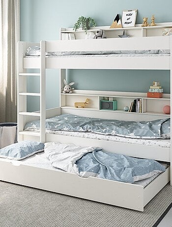 Lit superposé avec rangements et lit gigogne pin massif EDOUARD