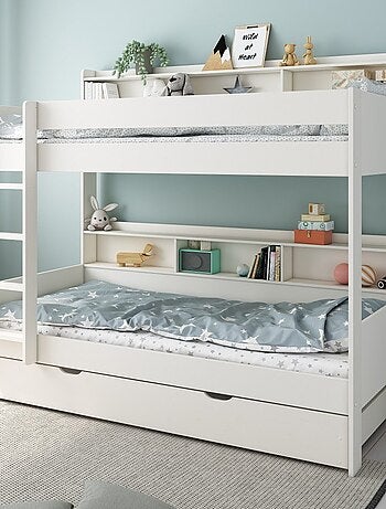 Lit superposé avec rangements et lit gigogne pin massif EDOUARD