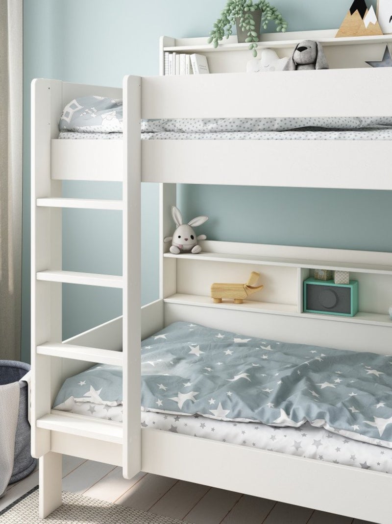 Lit superposé avec rangements et lit gigogne pin massif  EDOUARD Blanc - Kiabi