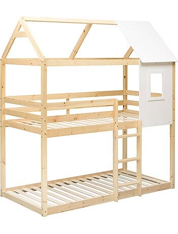 Lit superposé cabane pour enfant en pin boscoco