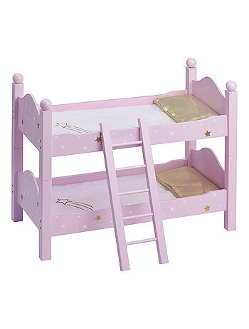 Lit superposé poupée bois à pois avec échelle et literie, 46 cm, Gris