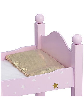 Lit superposé poupée bois à pois avec échelle et literie, 46 cm, Gris