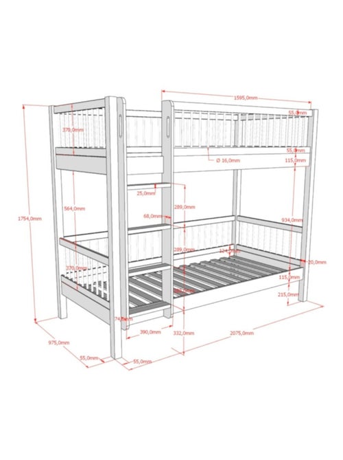 Lit superposé en hêtre massif  AUBANE - Kiabi