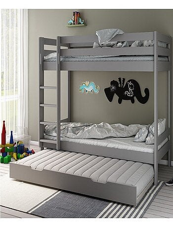 Lit superposé avec lit gigogne pin massif BASILE