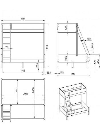 Lit superposé et matelas pin massif LEOPOLD