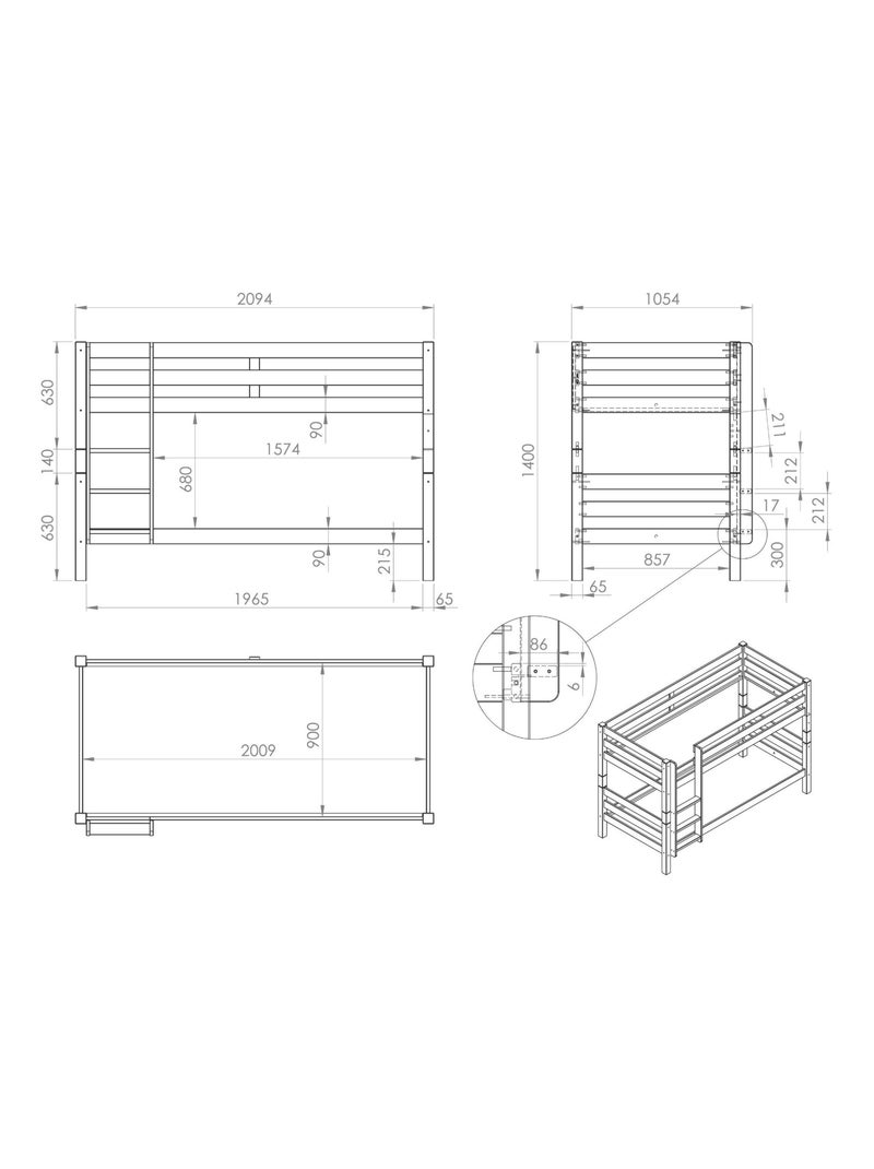 Lit superposé laqué Blanc - Kiabi