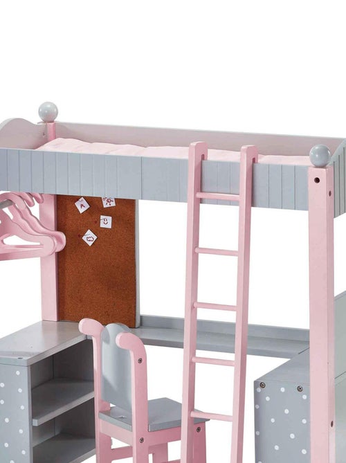 Lit superposé mezzanine avec bureau et étagères de rangement pour poupée poupon jouet - Kiabi