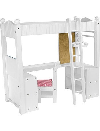 Lit superposé mezzanine avec bureau et rangement pour poupée