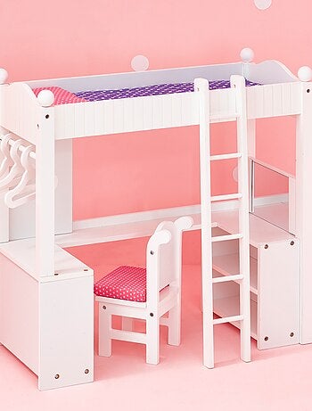 Lit superposé mezzanine avec bureau et rangement pour poupée