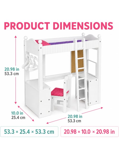 Lit superposé mezzanine avec bureau et rangement pour poupée - Kiabi Lit superposé mezzanine avec bureau et rangement pour poupée - Kiabi