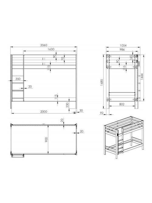 Lit superposé pin massif   BASILE - Kiabi