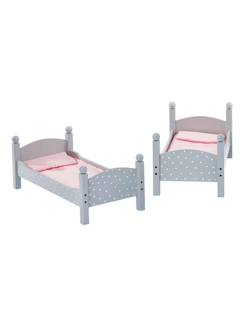 Lit superposé poupée bois à pois avec échelle et literie, 46 cm, Gris - Kiabi
