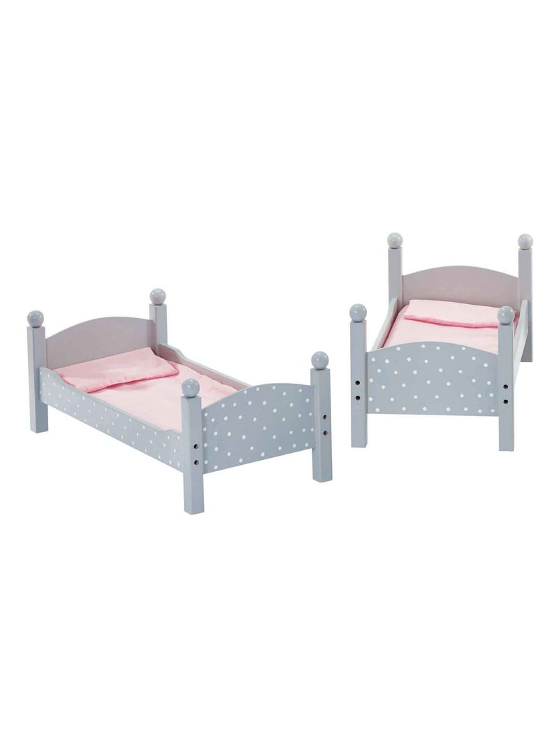 Lit superposé poupée bois à pois avec échelle et literie, 46 cm, Gris Blanc Rose Gris - Kiabi
