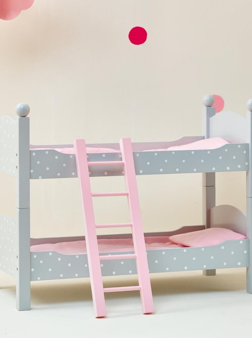Lit superposé poupée bois à pois avec échelle et literie, 46 cm, Gris - Kiabi