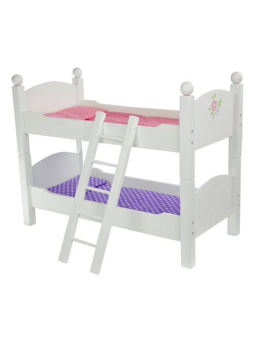 Lit superposé poupée bois avec échelle et literie, 46 cm, Blanc - Kiabi
