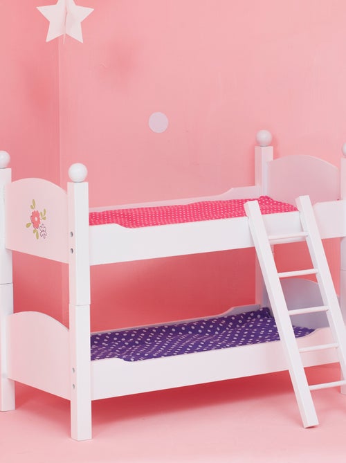 Lit superposé poupée bois avec échelle et literie, 46 cm, Blanc - Kiabi