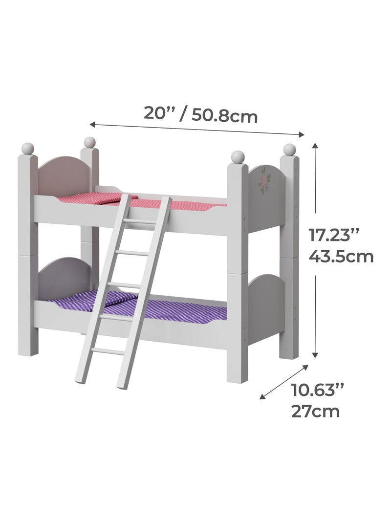 Lit superposé poupée bois avec échelle et literie, 46 cm, Blanc Blanc Gris - Kiabi
