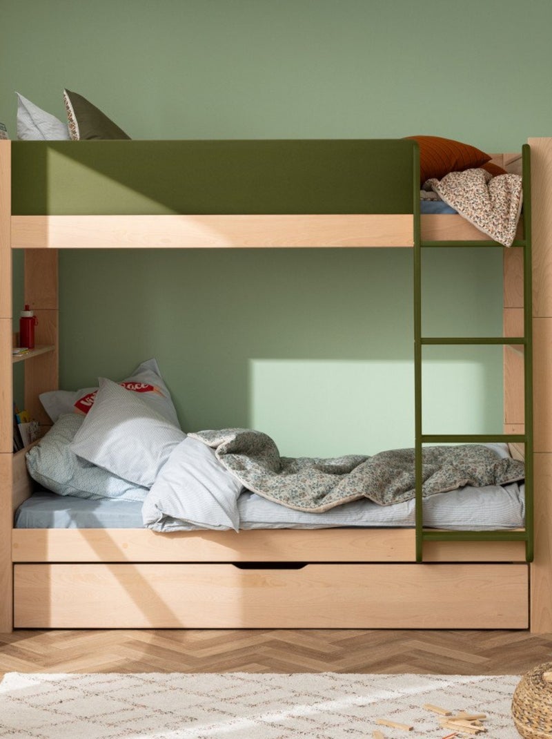 Lit superposé séparable avec lit gigogne en hêtre ARSÈNE Vert/Bois - Kiabi