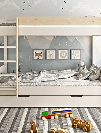 Lit superposé séparable avec lit gigogne pin massif ACHILLE