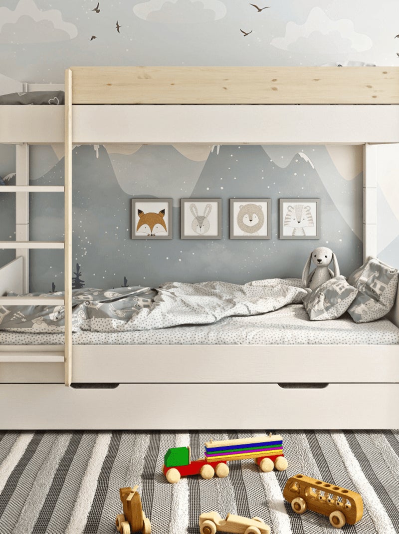 Lit superposé séparable avec lit gigogne pin massif  ACHILLE Blanc/Bois - Kiabi