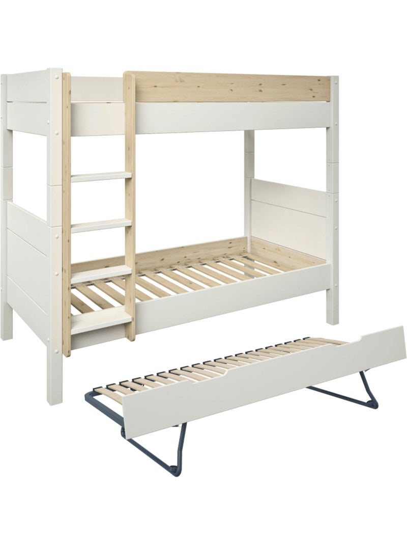 Lit superposé séparable avec lit gigogne pin massif  ACHILLE Blanc/Bois - Kiabi