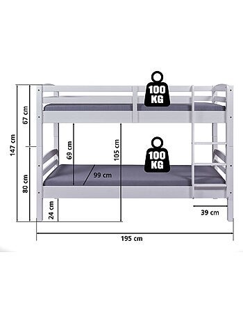 Lit superposé séparable en bois massif