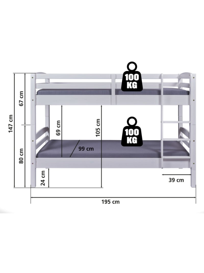 Lit superposé séparable en bois massif Blanc - Kiabi