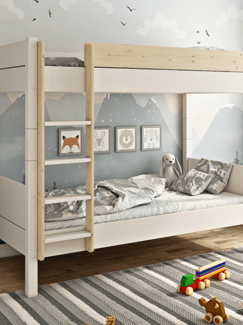 Lit superposé séparable et matelas pin massif  ACHILLE Blanc/Bois - Kiabi