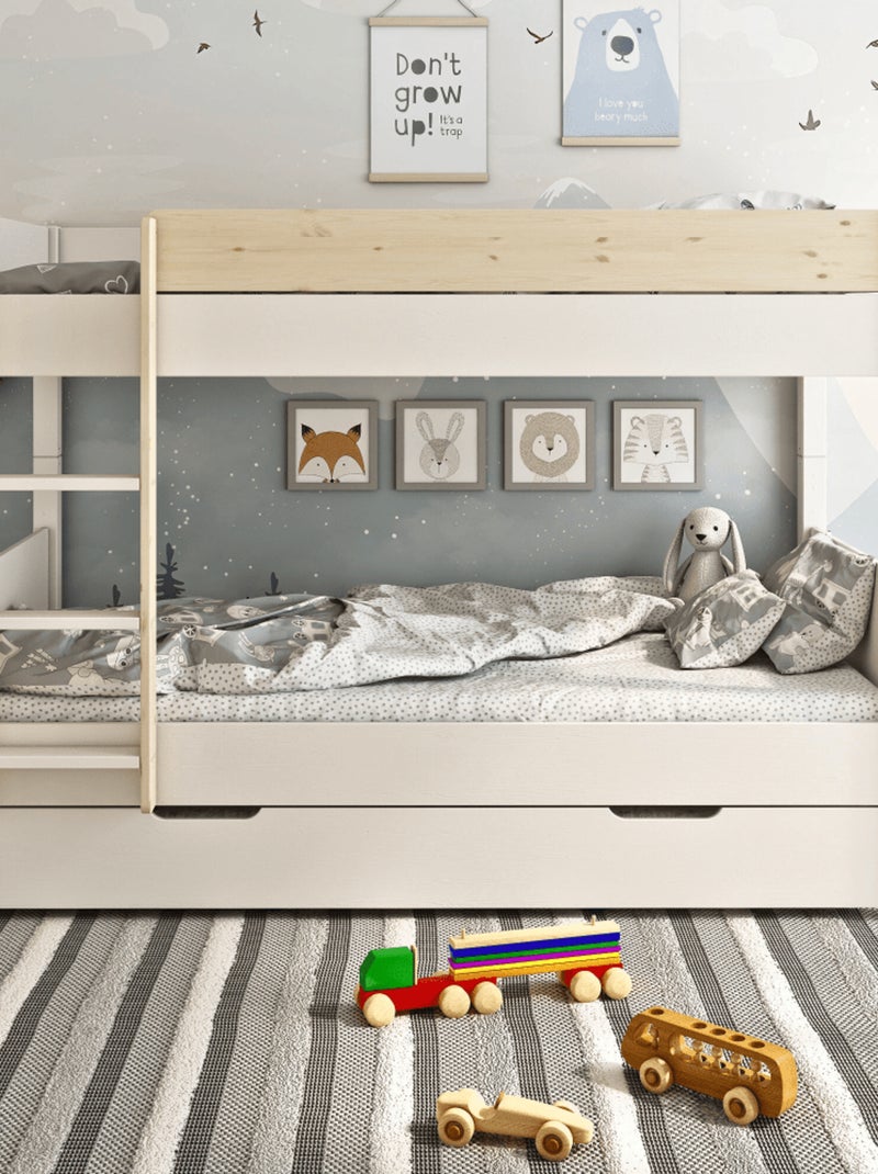 Lit superposé séparable et matelas pin massif  ACHILLE Blanc/Bois - Kiabi