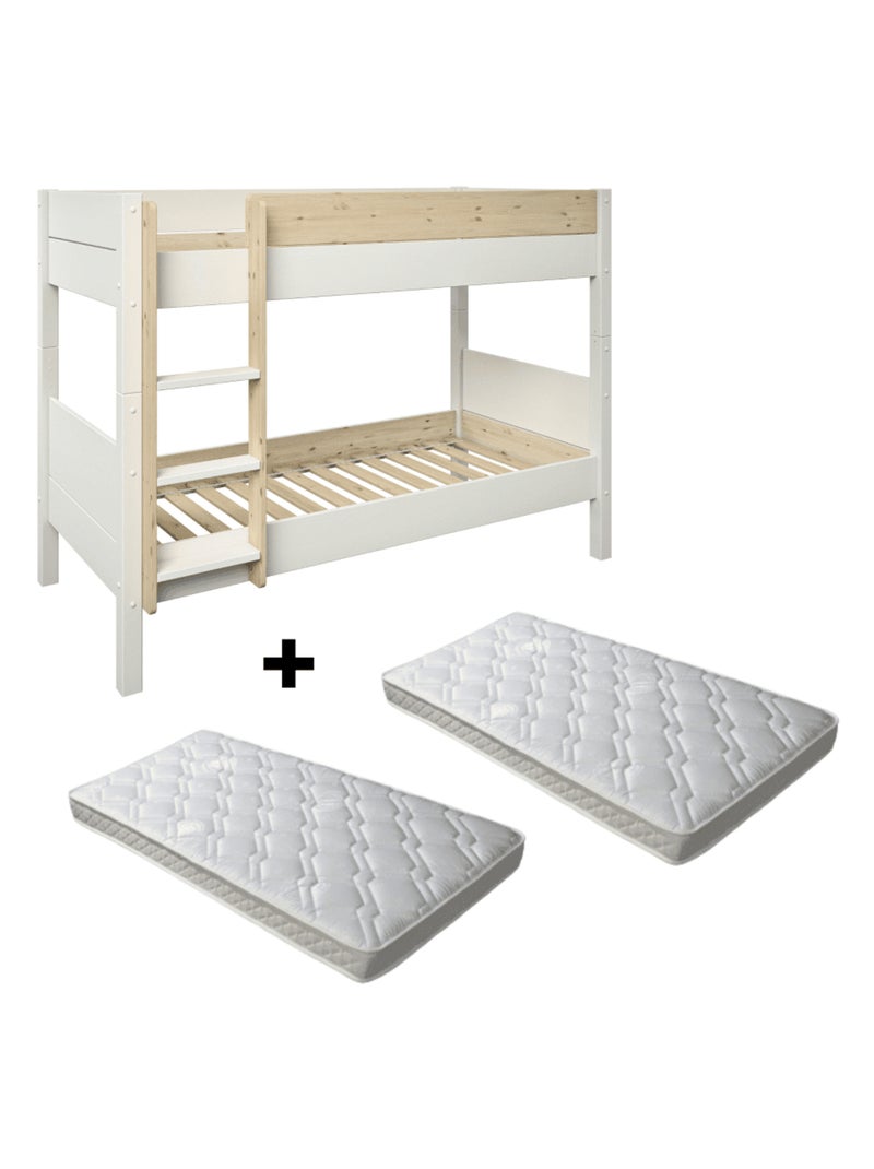 Lit superposé séparable et matelas pin massif  ACHILLE Blanc/Bois - Kiabi
