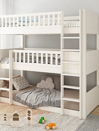 Lit superposé triple à barreaux pin massif ARTHUR