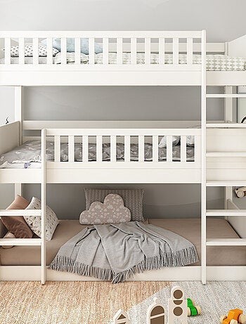 Lit superposé triple à barreaux pin massif ARTHUR