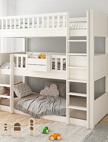 Lit superposé triple à barreaux pin massif ARTHUR