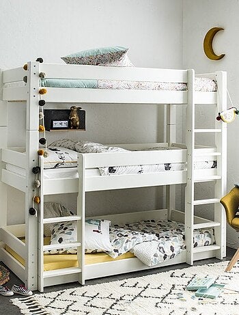 Lit superposé triple avec matelas pin massif LILJA