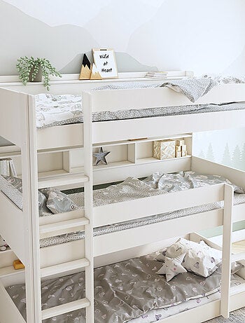 Lit superposé triple avec rangements pin massif EDOUARD