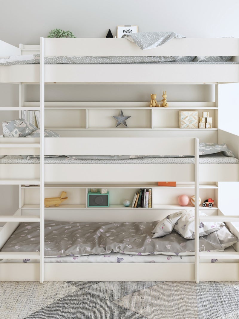 Lit superposé triple avec rangements pin massif  EDOUARD Blanc - Kiabi