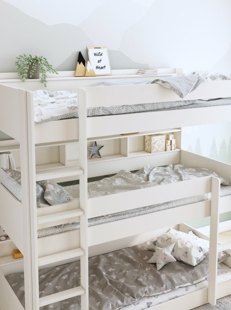 Lit superposé triple avec rangements pin massif  EDOUARD Blanc - Kiabi