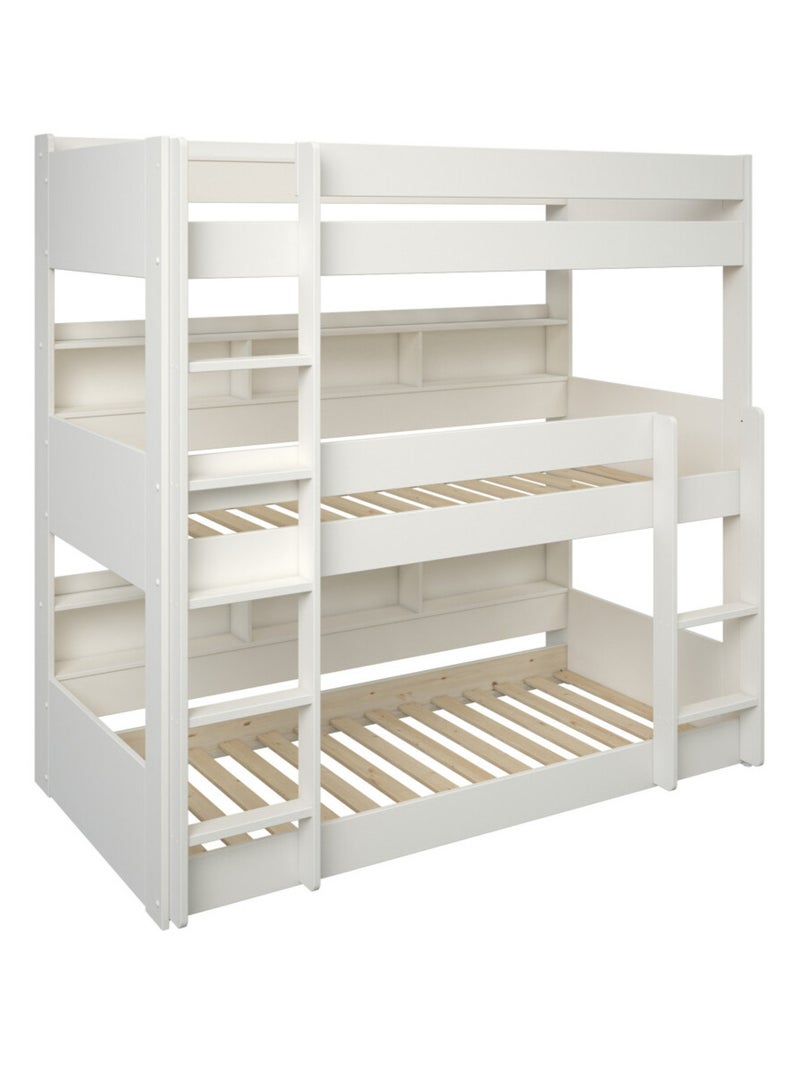Lit superposé triple avec rangements pin massif  EDOUARD Blanc - Kiabi