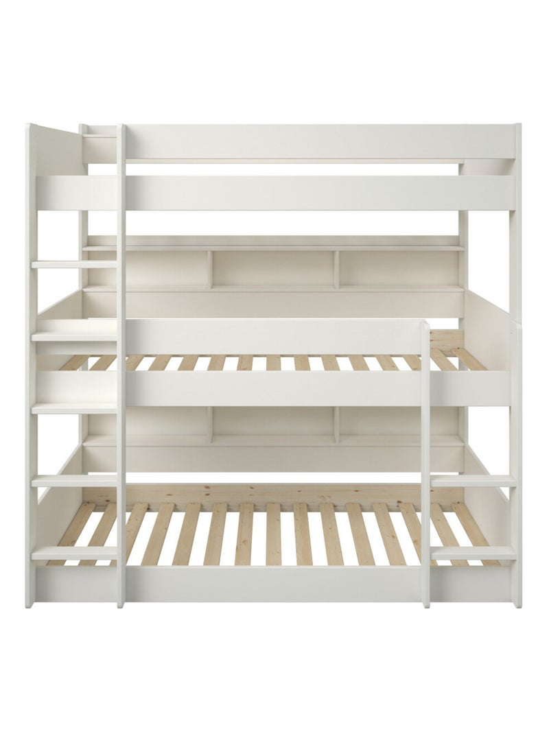 Lit superposé triple avec rangements pin massif  EDOUARD Blanc - Kiabi