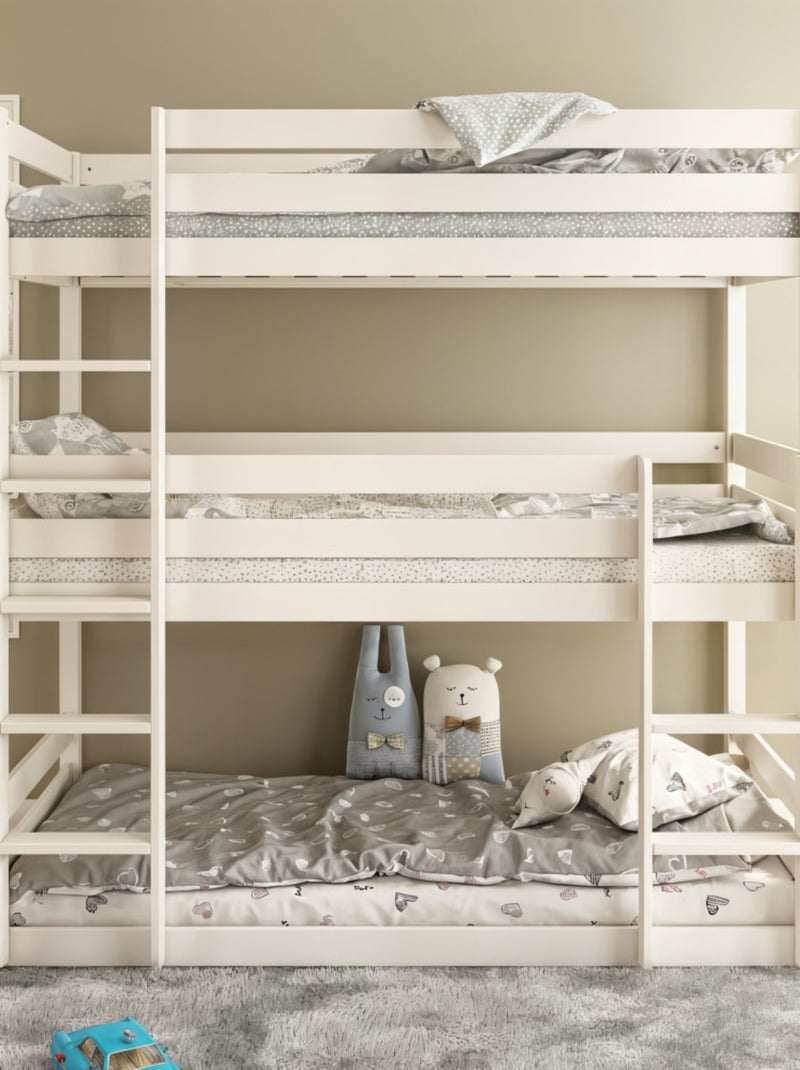Lit superposé triple en bois massif ISIDORE Blanc - Kiabi