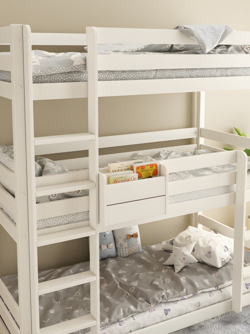 Lit superposé triple en bois massif ISIDORE Blanc - Kiabi