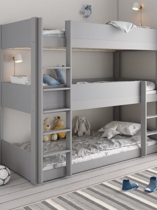 Lit superposé triple et matelas pin massif   LEOPOLD - Kiabi