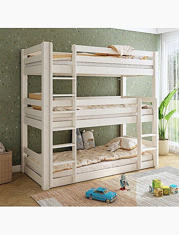 Lit superposé triple extra-solide en bois massif HERCULE