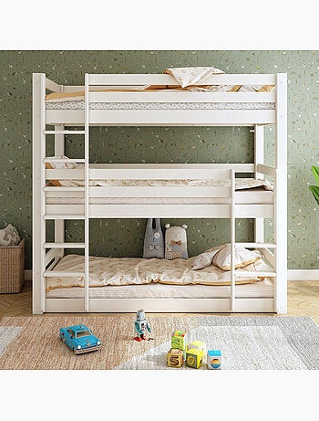 Lit superposé triple extra-solide en bois massif HERCULE