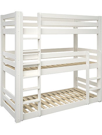 Lit superposé triple extra-solide en bois massif HERCULE