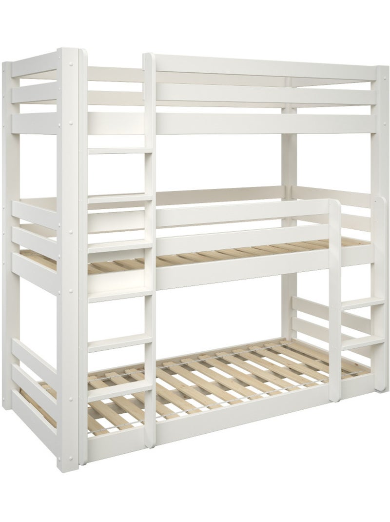 Lit superposé triple extra-solide en bois massif HERCULE Blanc - Kiabi