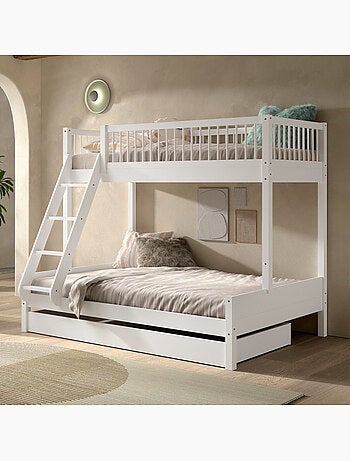 Lit superposé trois places en hêtre massif AUBANE