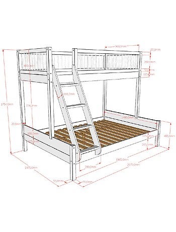 Lit superposé trois places en hêtre massif AUBANE