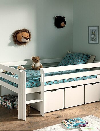 Lit surélevé et tiroirs pin massif et imitation bois ARMANCE & FAUSTIN
