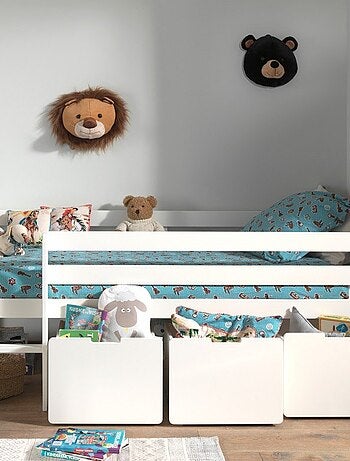 Lit surélevé et tiroirs pin massif et imitation bois ARMANCE & FAUSTIN